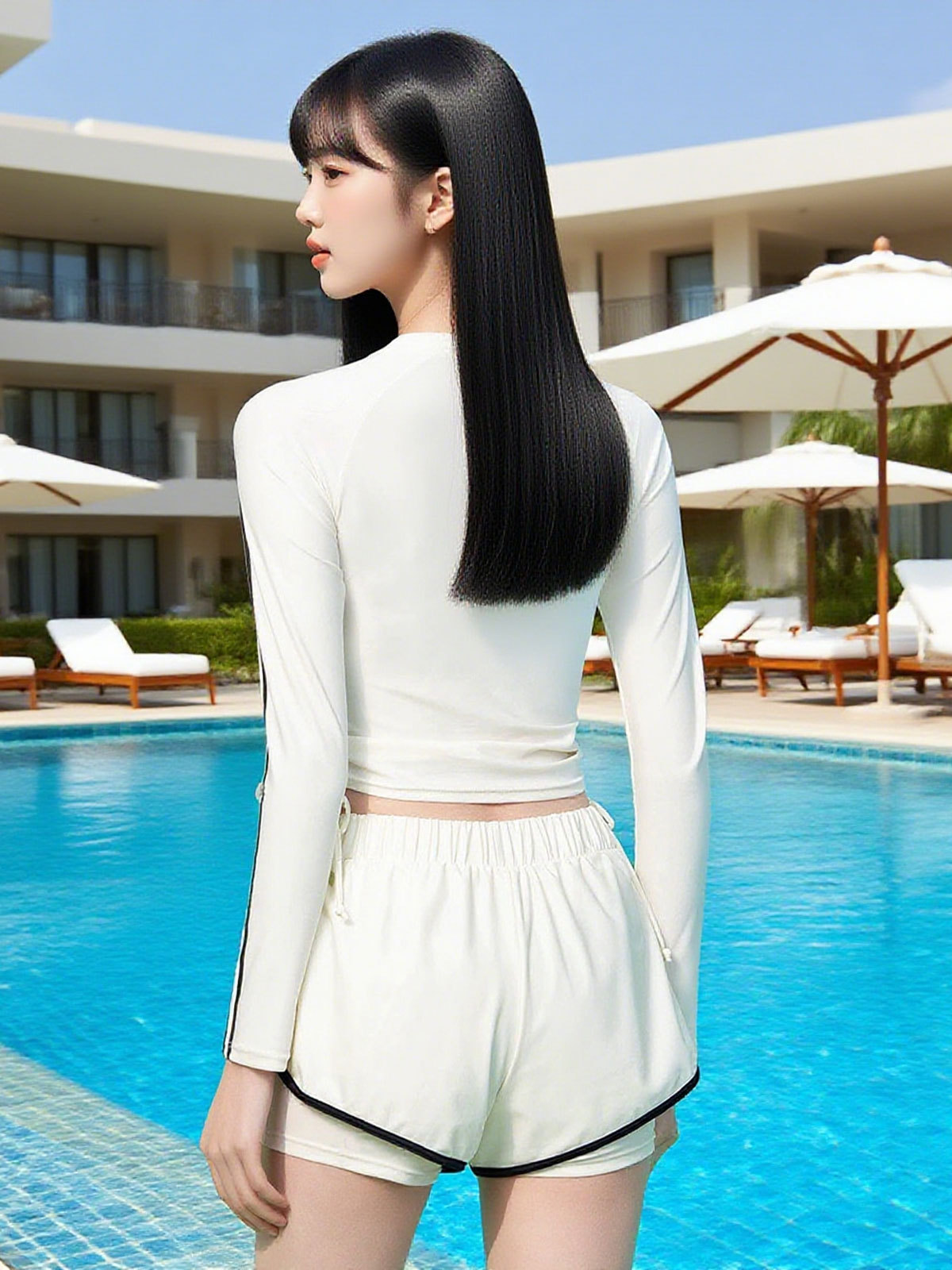 Traje de baño dividido para mujer, aguas termales 2024, nuevo traje de baño especial para piscina deportiva de manga larga y conservador