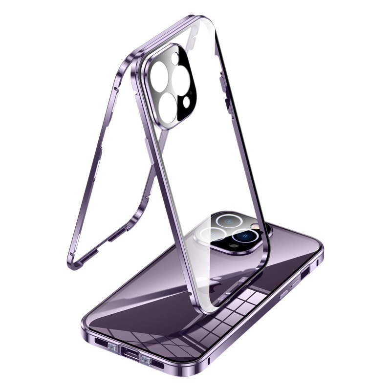 Funda para teléfono móvil iPhone16 Magnetic King Apple 15 hebilla de doble tarjeta Gafas de vidrio de doble cara Funda magnética de metal