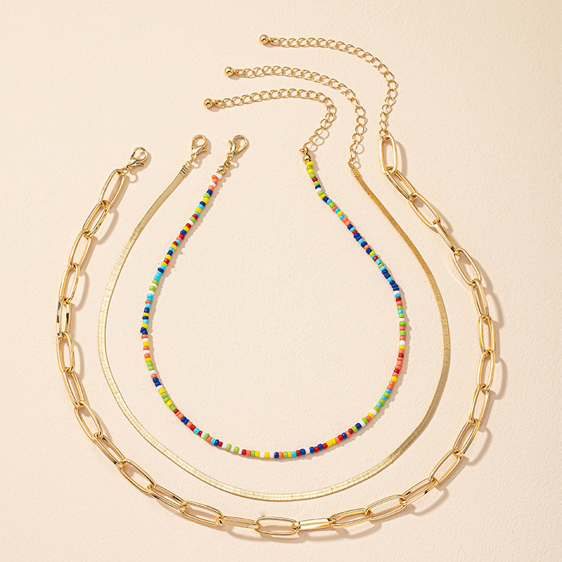Fashion Geometric Alloy Beaded Plating Layered Necklaces 3 Pieces
