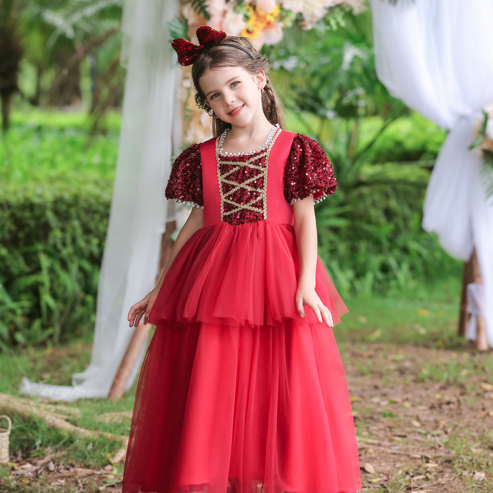 Vestido de princesa para niños traje de piano para niñas medio y grande para niños pettiskirt de malla manga soplo vestido de noche de navidad ropa para niños