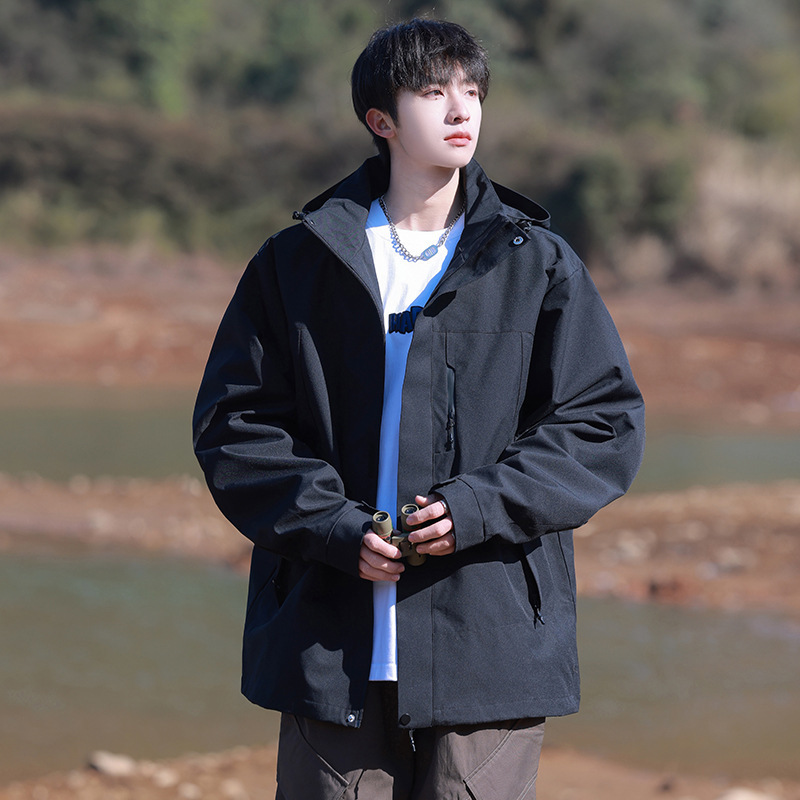 NASA山系户外徒步三合一冲锋衣男士秋冬季新款宽松休闲连帽登山服|undefined