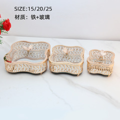 廠家圓形創意鏡面玻璃托盤水果盤輕奢客廳家用高級零食果盤三件套