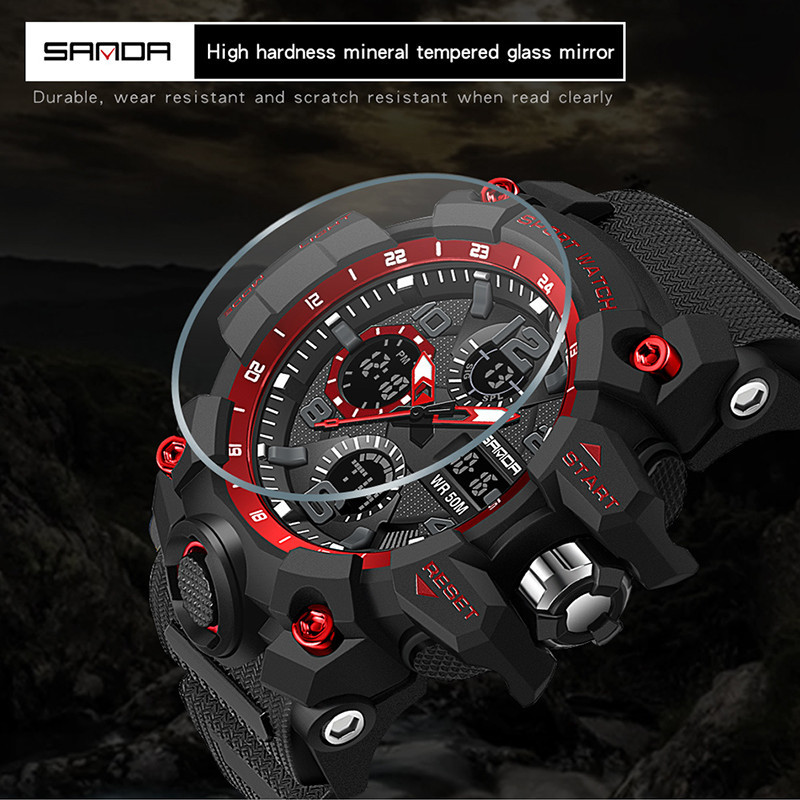 SANDA Nuevos hombres Reloj de moda deportes al aire libre reloj impermeable multifunción cuarzo reloj electrónico hombres