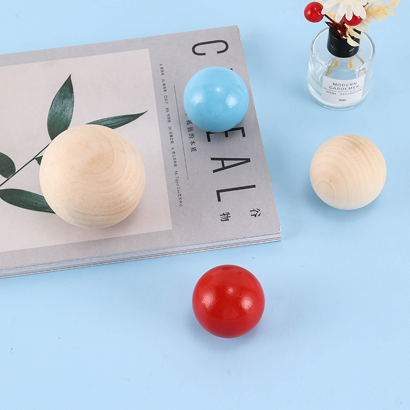 荷木干料35-75MM原木色实木球彩色圆球木珠木质半孔散珠配件