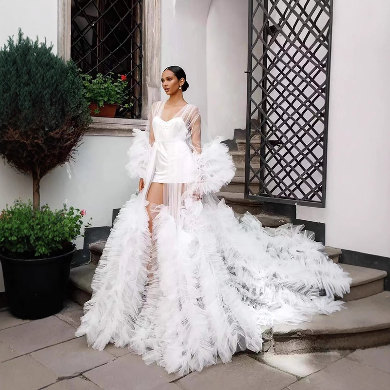 Cross-border Hot-selling Mesh Morning Gown Dress Women's Pregnant Women's Photo Clothing Long Trailing Show Performance Poncho Dress