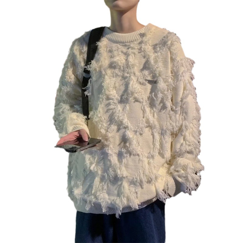 Americano retro borla suéter hombres diseño sentido nicho estilo perezoso alto sentido pareja suéter abrigo Otoño e Invierno