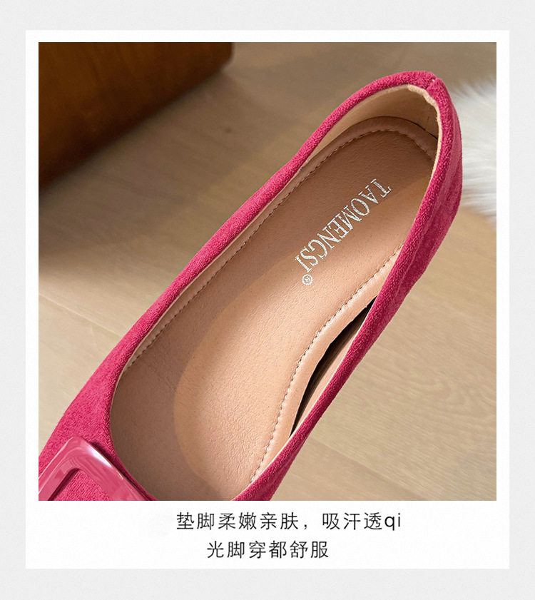 Giày bệt nữ mũi vuông khóa ngang, cổ thấp chất liệu nhung, gót xuồng 3–6 cm — Màu be, màu đen, màu đỏ chi tiết 13