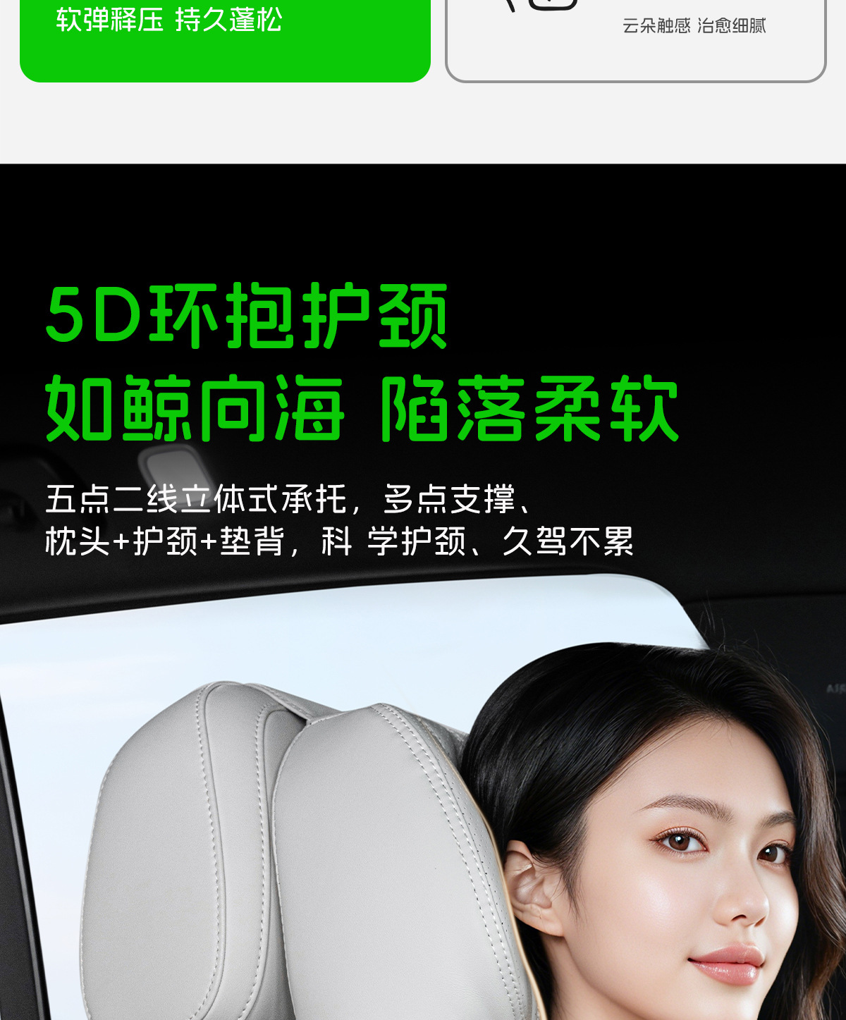 Car Headrest, Car Neck Pillow, Seat Cushion, Suitable for Bmw, Audi, Mercedes-Benz, Volkswagen Car Pillow and Lumbar Support