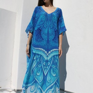 Wholesale Cross Border Beach Blouse Loose Robe Type Holiday Sun Protection Shirt dress Bikini Swimsuit Blouse 5D29