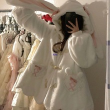 奶系可爱兔耳朵羊羔绒卫衣外套女冬小个子加绒加厚毛茸茸棉袄棉服