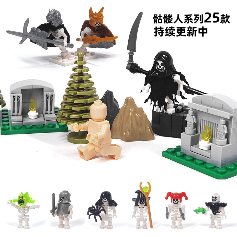 Velez Cross-border Assembled Doll Small Particle Graveyard Building Blocks Sacred Skull Ghost Death MOC Scene Toy