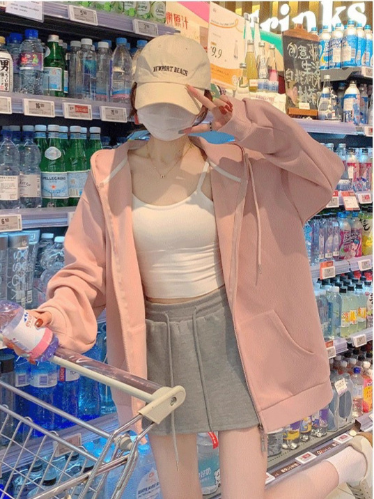 外套女2025新款爆款韩系连帽秋季卫衣女款灰色开衫上衣慵懒风女装|undefined