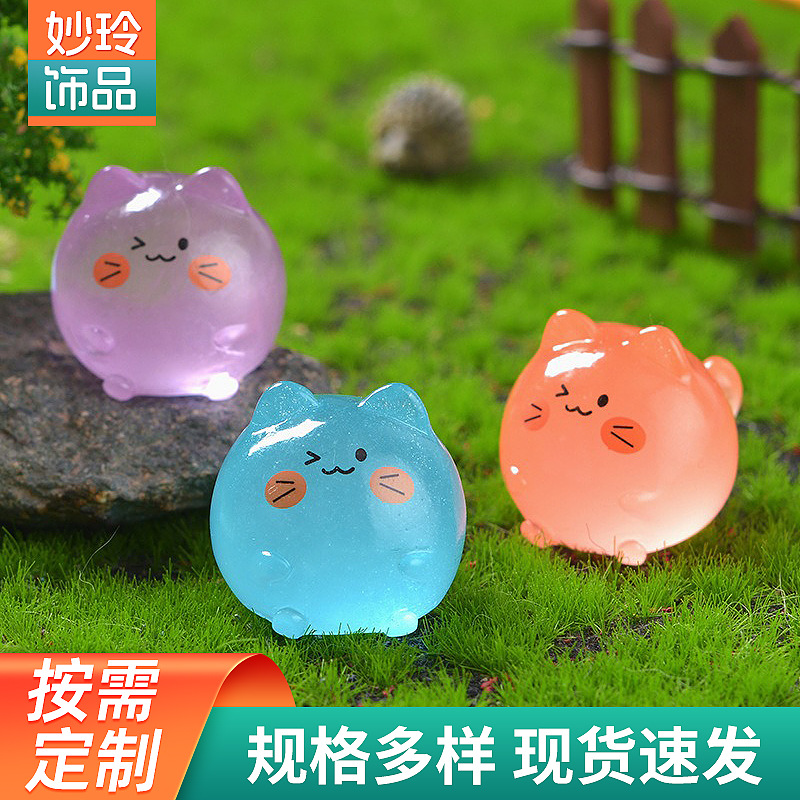 New Cute Luminous Kitten Desktop Ornaments DIY Accessories Three-dimensional Resin Micro Landscape Gardening Decorations