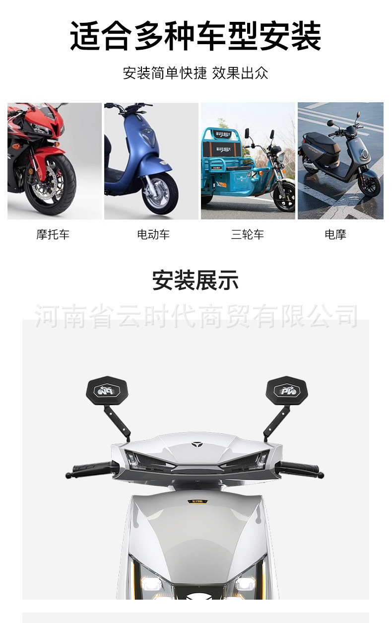 Motorcycle Rearview Mirror Windshield Wide-Angle Panoramic Rearview Mirror Auxiliary Mirror Blind Spot 180-Degree Reflective Blue and White Glass