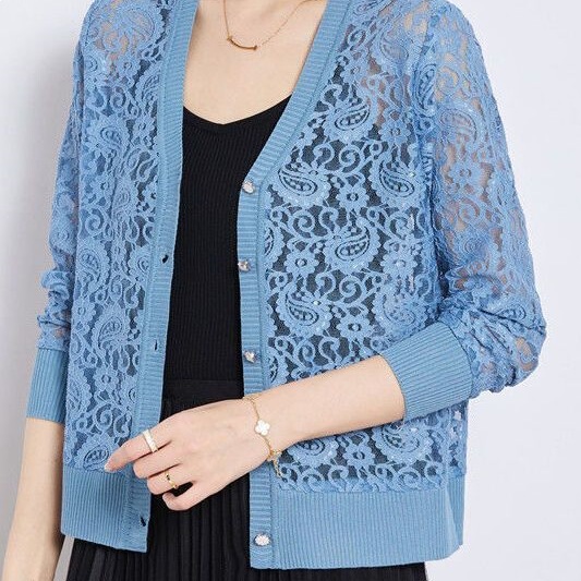 Summer Knitted Cardigan, Ice Silk Sun Protection Lace Short Coat, Small Shawl for Women, Hollow-Out Outerwear, Thin Top, Stylish