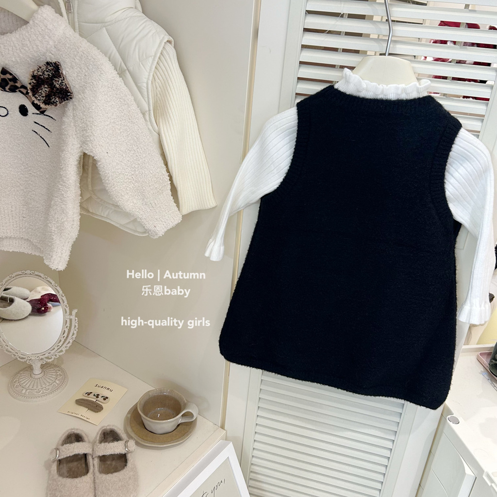 [Ropa de niños de Leen] invierno niñas gruesas felinas chaleco vestido de bebé estilo extranjero vestido de princesa elegante