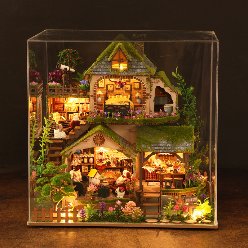 Qiaoyun DIY Cottage Forest Adventure Villa Handmade Assembly Toy Model DIY Wooden Small House Gift Educational Toy