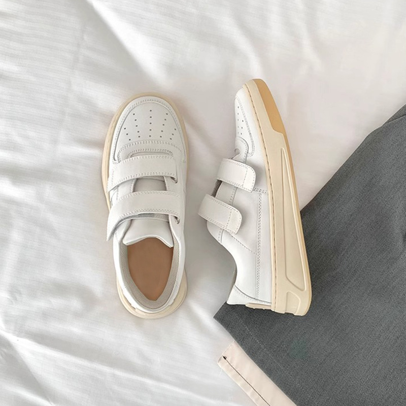 White Platform Skateboarding Trainers For Women Genuine Leather_voghion.com