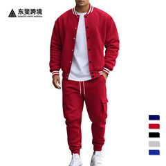 24クロスボーダー卸売り外国貿易秋冬アメリカ式立襟野球服ズボンカジュアルコート男性ゆったりスポーツスーツ