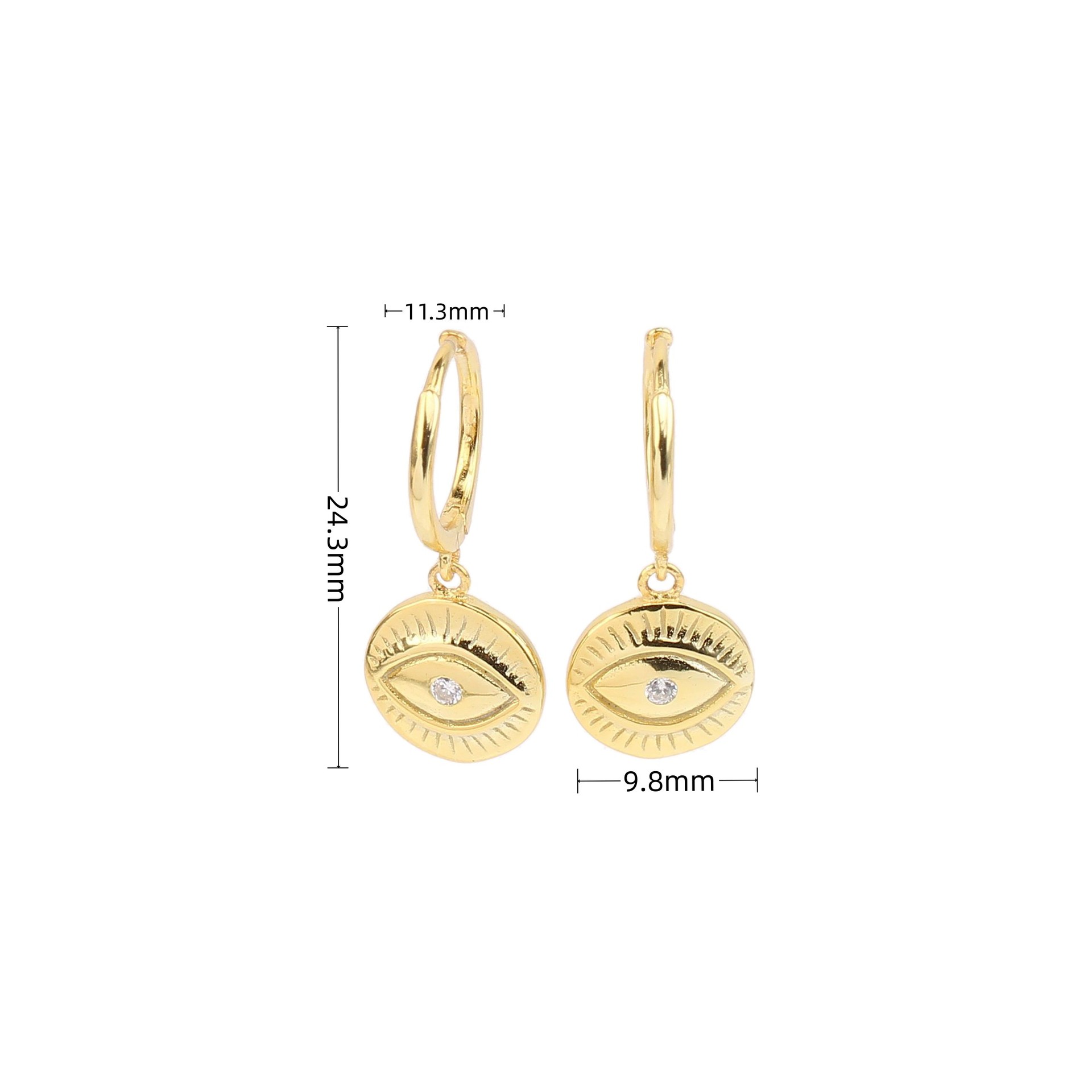 10g Weight 0.03µm Gold Plating Thickness 1 Pair 925 Sterling Silver Zircon Devil'S Eye Drop Earrings
