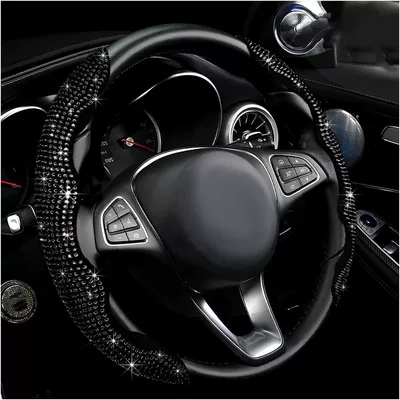 Sporty, Wear-Resistant, Non-Slip, Universal Full-Diamond – Steering wheel cover - black-diamond-2-pack-38cm