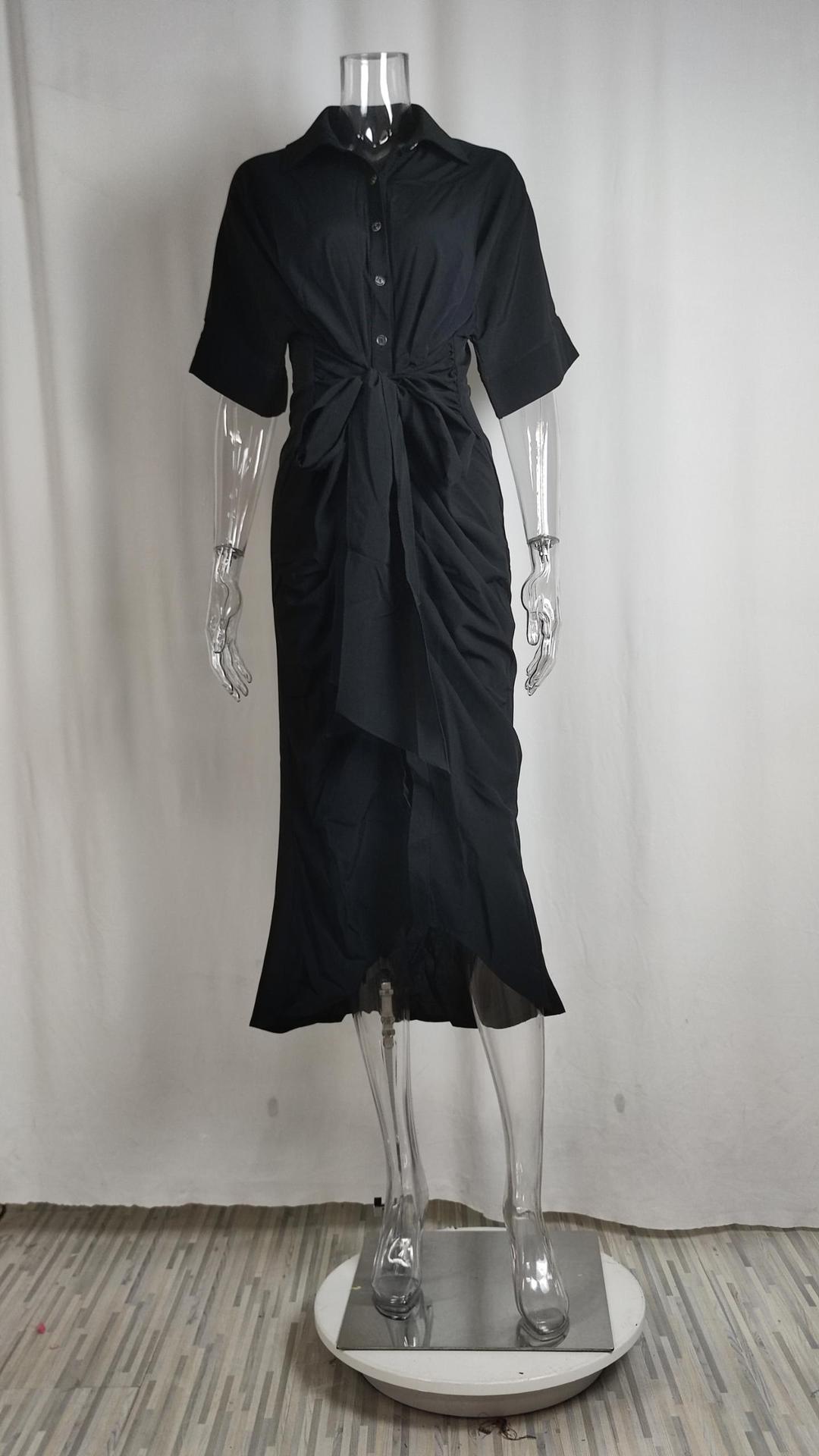 210g Weight Midi Dress Dress Length Type Short Sleeve Sleeve Length Sheath Dress Dresses Type Regular Sleeve Sleeve Type Polyester Fabric Type High Waist Waist Line Holiday, Daily Occasion V Neck Neckline Regular Fit Fit Type Solid Color Pattern Summer Season Women's Gender Button Design Elegant Style Wholesale Women's Elegant Button Solid Color Holiday Daily V Neck Short Sleeve Sheath Dress 7