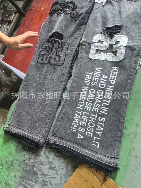 日系美式外贸新款夏季磨白刺绣牛仔裤子潮流宽松休闲高街长裤中性|undefined