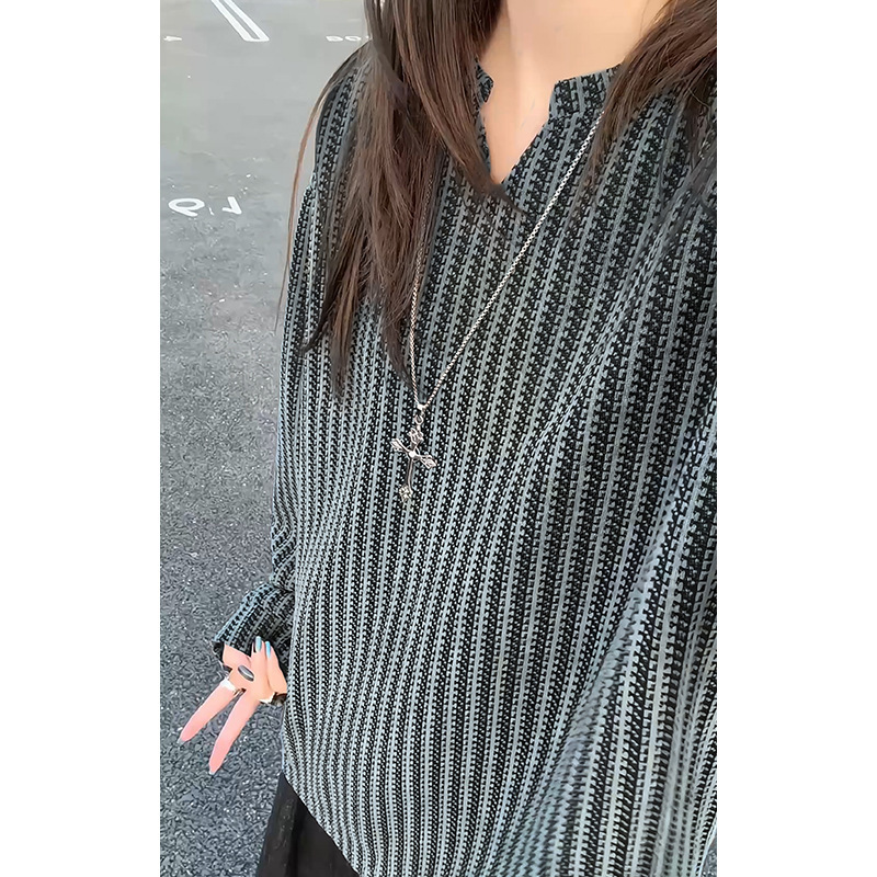 现货5W件鱼骨纹V领条纹美式长袖T恤T24536特P21 T24536J加绒特P30|undefined