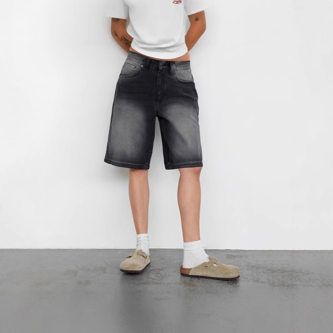 Bermudas de Jeans para Mujer, Mezcla de Algodón y Poliéster, Sin Elasticidad, Cintura Media