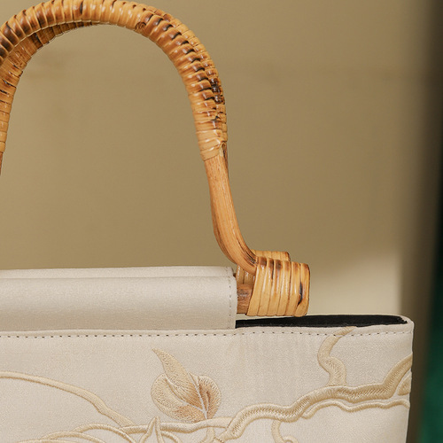 Fulu double wooden handle handbag, antique cheongsam banquet handbag, cheongsam and Hanfu portable bucket bag