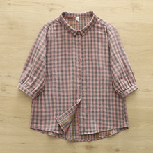 2025夏季新款 经典格子印花棉纱中袖衬衫 女士宽松开衫短袖衬衣