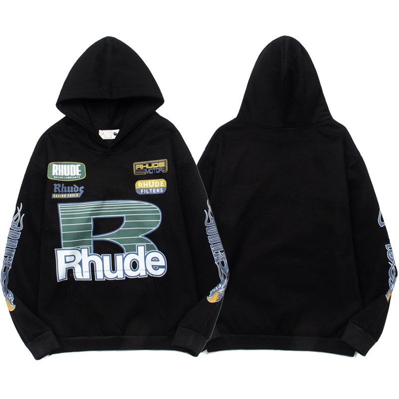 Trendy High Street Hip-Hop Street Retro Brand Rhude Racing Print Versatile Hooded Sweatshirt Trendy Hoodie for Men