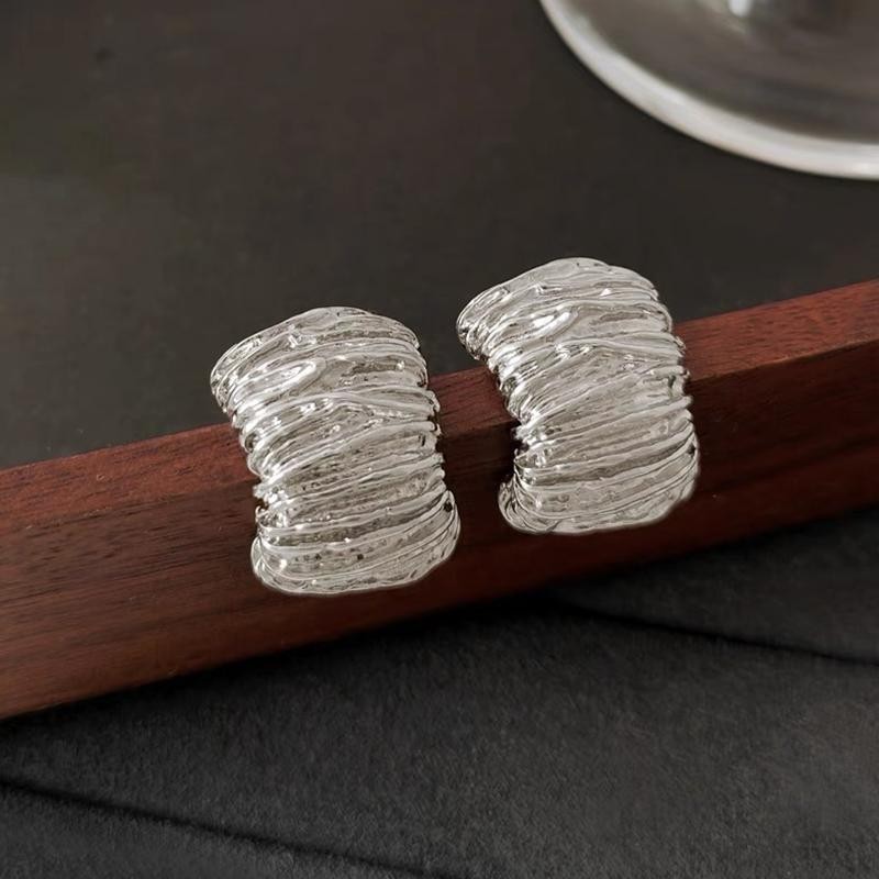 不规则金属褶皱耳环外贸欧美冷淡风轻奢高级感耳饰S925银针耳钉|undefined