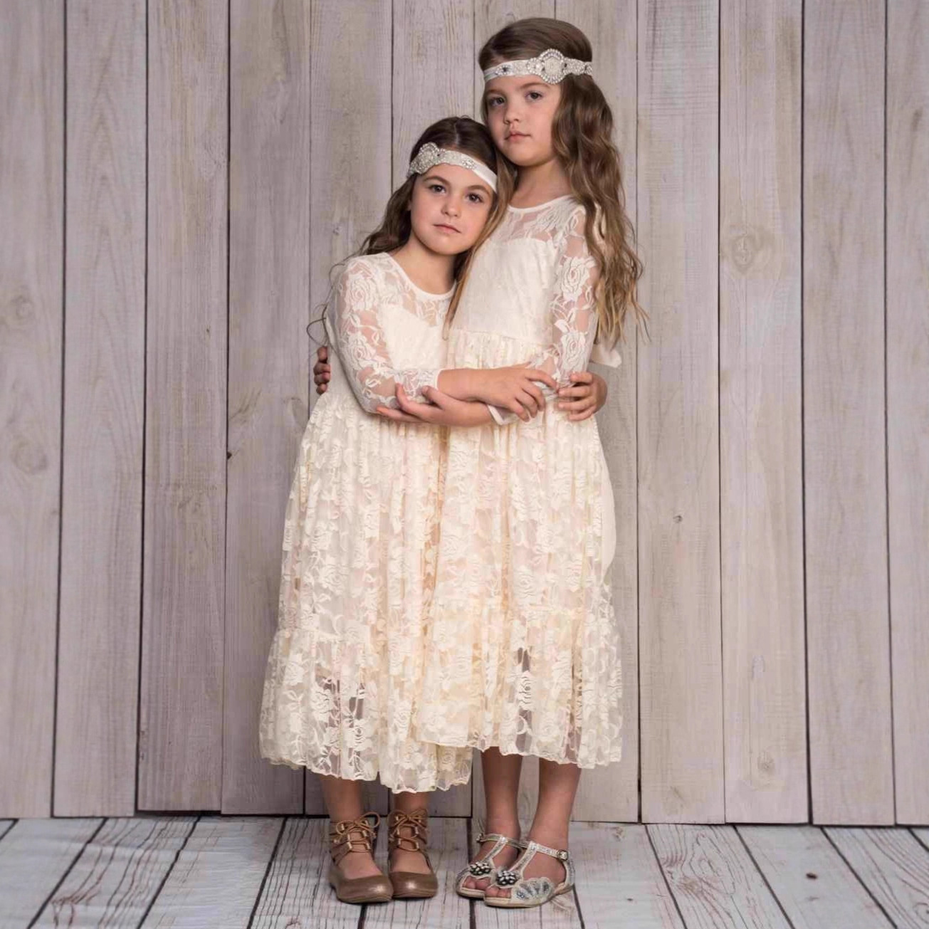 Vestido de novia para niñas, estilo europeo y americano, de encaje, manga larga, vestido de hada, vestido largo para cumpleaños y actuaciones.