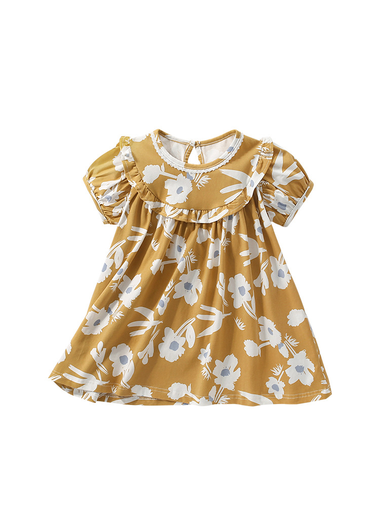 Vestido de princesa de niña malwee transfronterizo nuevo estilo de verano cuello redondo manga corta vestido de niña de estilo occidental europeo y americano para niños pequeños y medianos