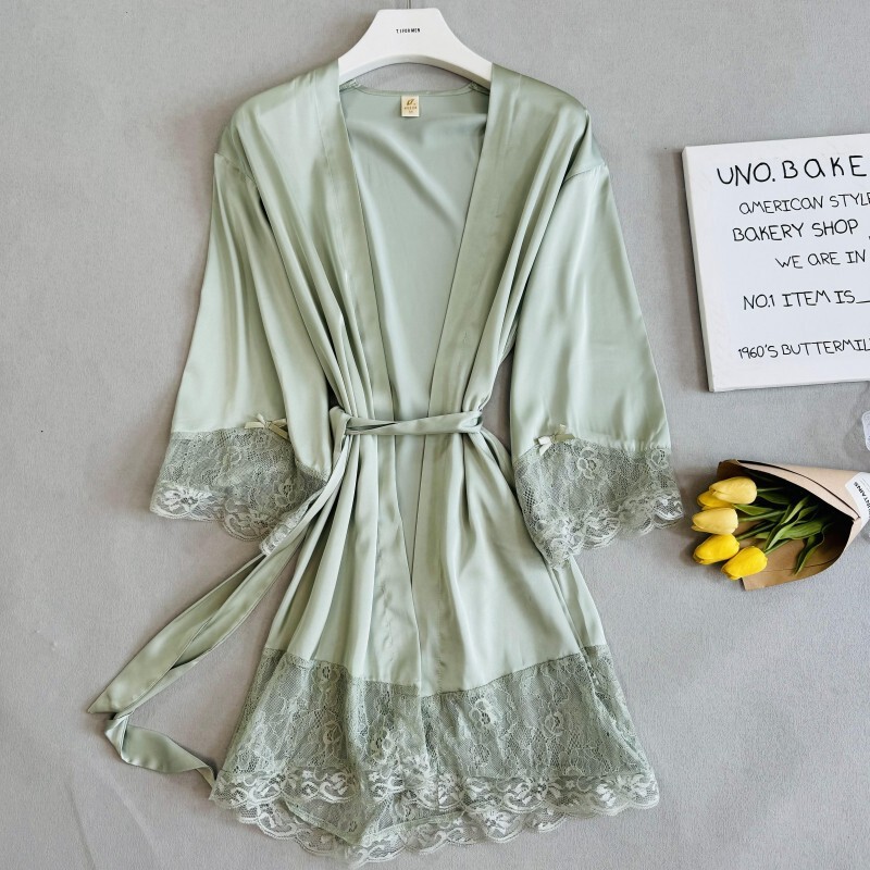 Women's sexy pajamas bride morning gown seductive artificial silk nightdress lace-up bathrobe spring, summer and autumn one-piece Women's sexy pajamas bride morning gown seductive artificial silk nightdress lace-up bathrobe spring, summer and autumn one-piece