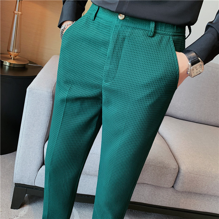 Pantalon décontracté droit gaufré à la mode et simple de marque tendance paresseuse, pantalon slim à petite jambe, pantalon d'affaires suspendu_voghion.com