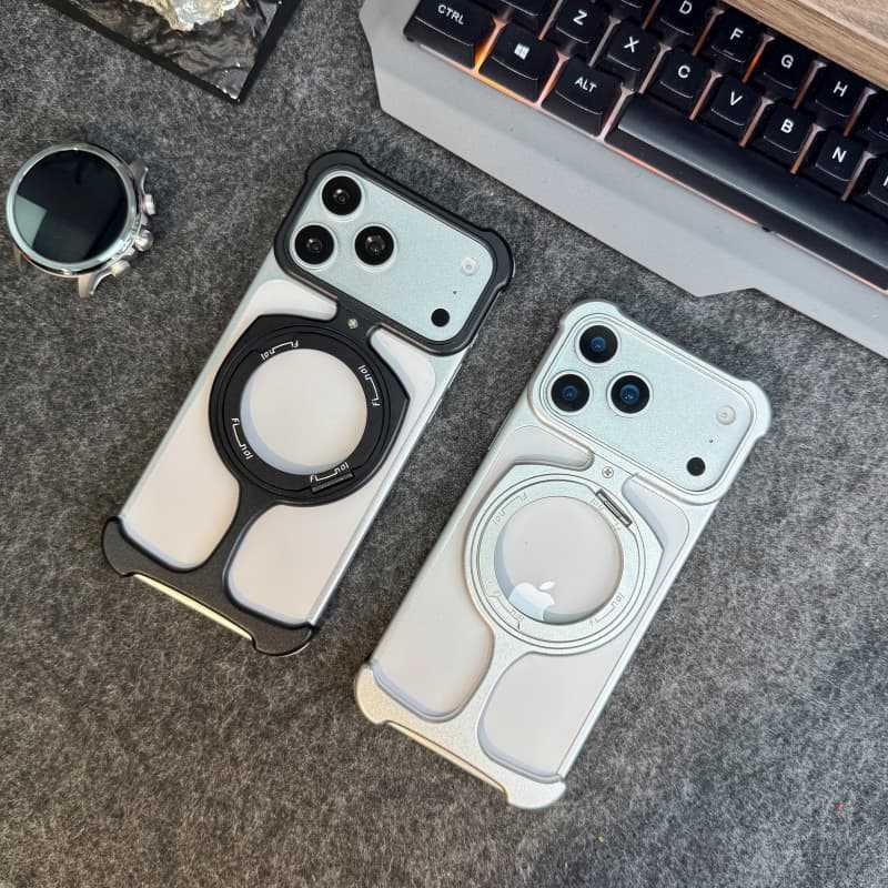 Ốp lưng iPhone dạng cúp kim loại có giá đỡ xoay từ tính chống sốc — Đen, Bạc, Cam, Xanh Titan chi tiết 2