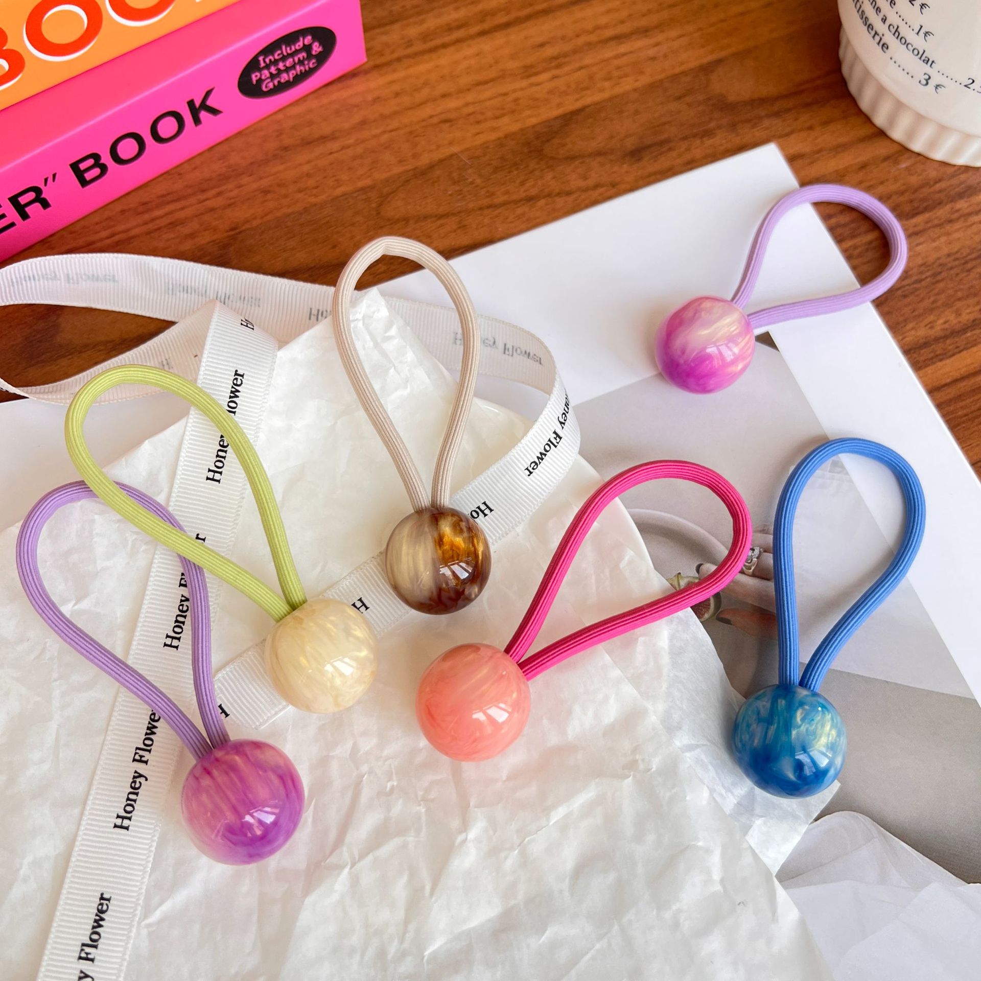 Glowing Orb Hair Tie with Thick Rubber Band, Girl Candy Color Braided Hairband, High Elasticity Ponytail Hair Ring, Hair Accessory