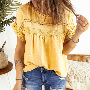 Summer solid color short sleeve top women's independent station cross-border 2024 new round neck pullover T-shirt 25112117