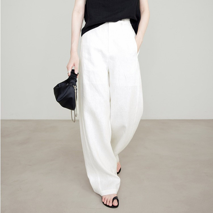 No D Recommended! Relaxed Ceiling Low-Saturation Pink Linen Pants Breathable Cool Old Money Style Women's Pants