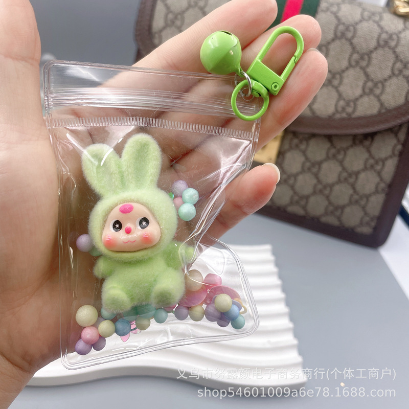 创意卡通植绒娃三岁可爱童趣少女甜美透明娃包公仔钥匙扣包包挂件|undefined