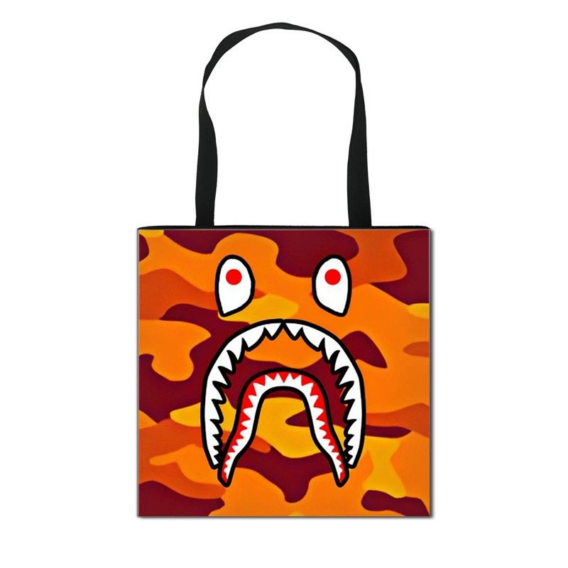 Новая студенческая сумка для покупок в форме акулы с цветными блоками, универсальная сумка через плечо большой вместимости, складная сумка из полиэстера, горячая распродажа через границу