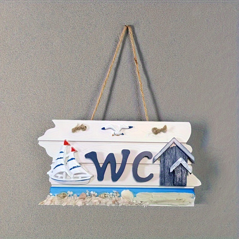 Cross-Border Mediterranean Style Wooden Bathroom Sign Coastal Beach Lighthouse Beach Shell Design Wooden Crafts