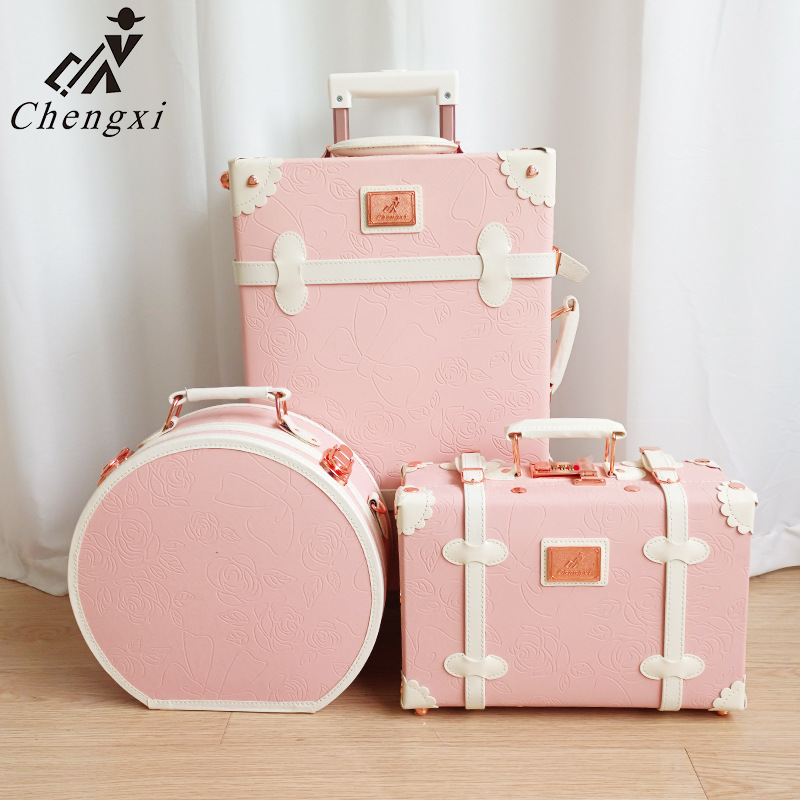 Retro universal wheel pull rod suitcase multifunctional mini makeup bride price box 20 inch boarding password suitcase