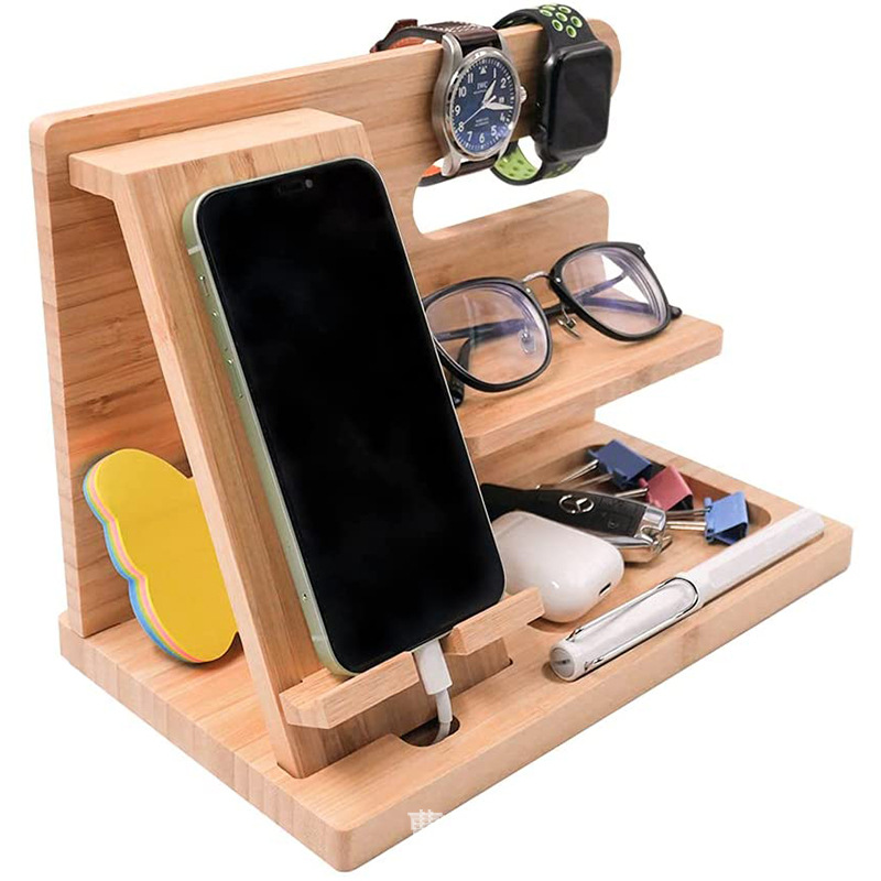 Estante de almacenamiento de madera clave de almacenamiento de la billetera reloj mesita de noche cartera gafas tableta del teléfono móvil soporte perezoso