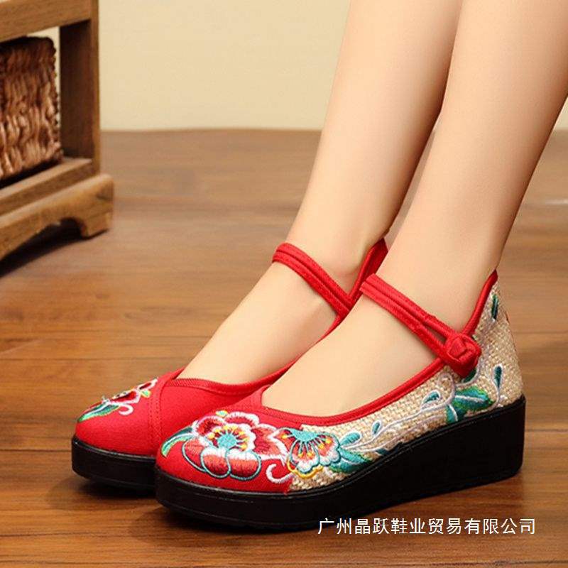 中国风绣花鞋厚底汉服鞋老北京布鞋民族风绑带布鞋跳舞鞋古风女鞋