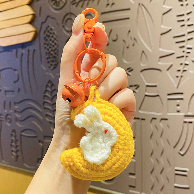 クリエイティブぬいぐるみかぎ針編みムーンウサギキーホルダー人形スクールバッグペンダント小さなペンダントカップル小さなギフトギフト|undefined