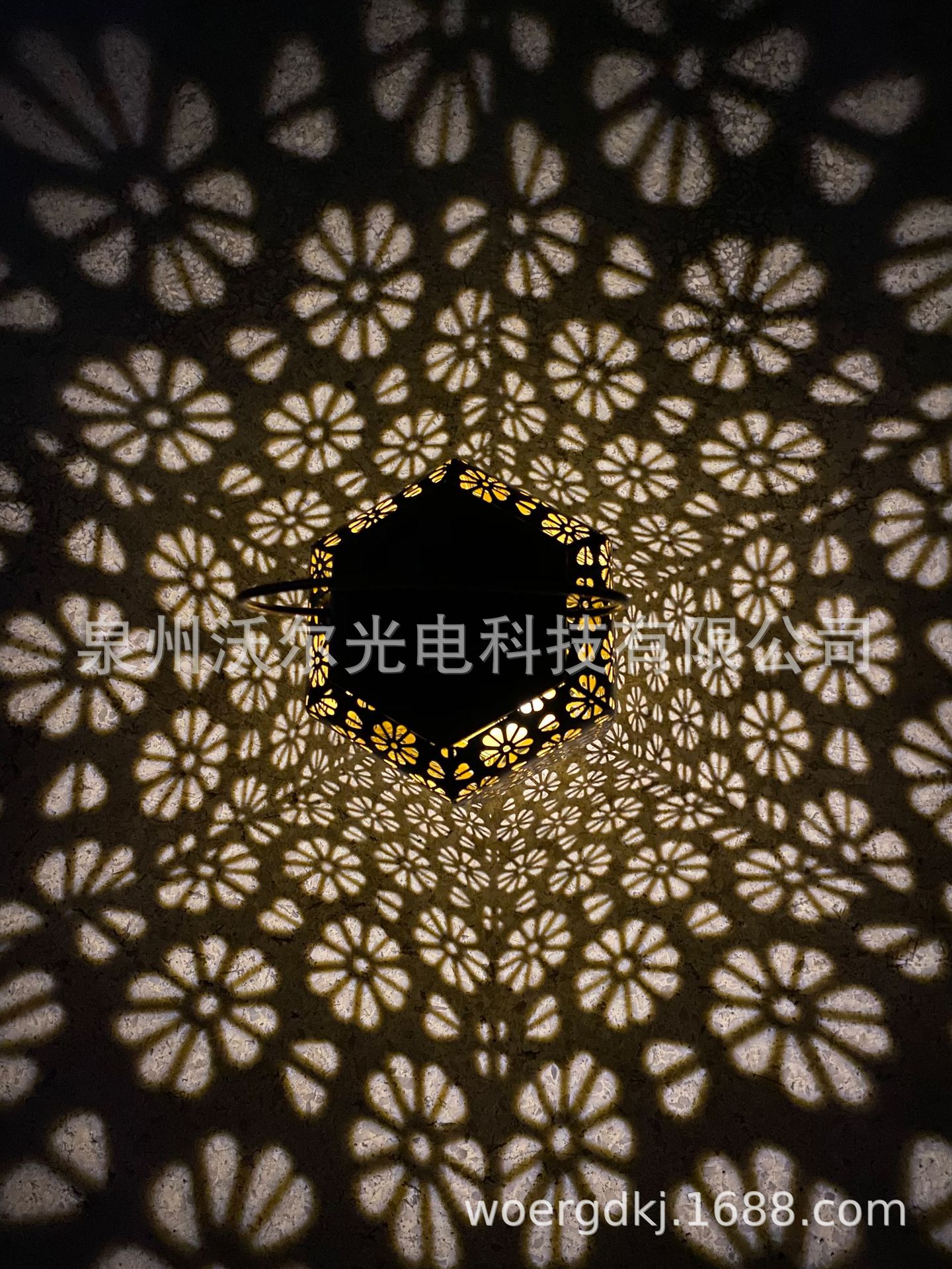 亚马逊LED 户外庭院装饰灯六角摩洛哥花纹镂空 复古  铁艺投影灯