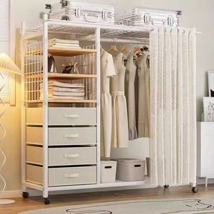 Simple Wardrobe for Home Bedroom, Sturdy and Durable, Suitable for Rental Housing, Assembled Fabric Wardrobe with Full Steel Frame, Reinforced and Thickened Storage Cabinet